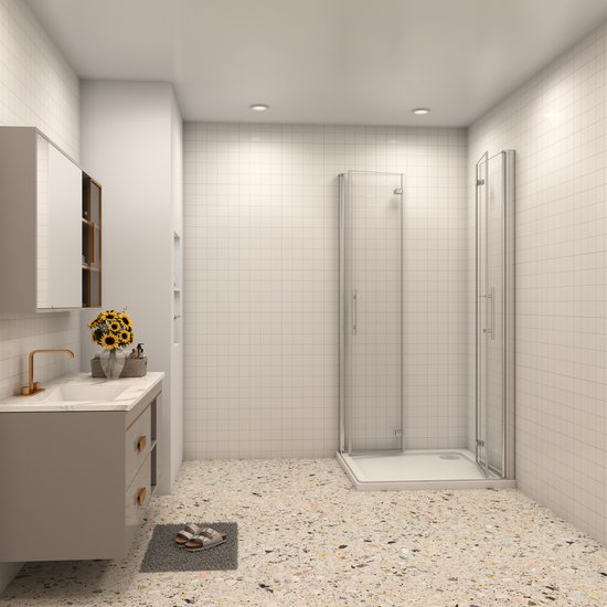 Cabine de douche 85x85x195cm Pliable en verre de sécurité NANO Easyclean 6mm, profil chromé brillant