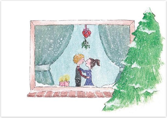 carte de Noël | Set de 5 | Fenêtre de Noël en couple amoureux | Illu-Straver