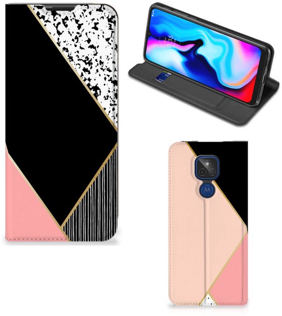 Etui Bookcase Motorola Moto G9 Play Smart Cover Noir Formes Pink