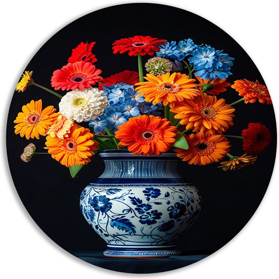 Décoration murale Fleurs ronde – Tableau Plantes – Assiette murale Vase – Décoration murale campagne – Panneau mural – Décoration murale chambre cercle mural forex 90×90 cm