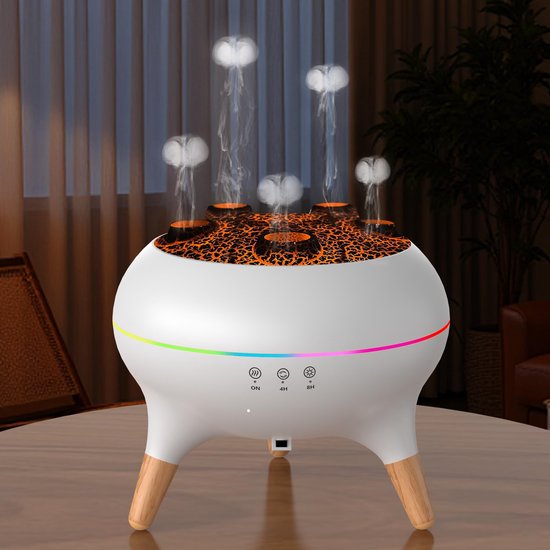 Diffuseur Aromathérapie Blanc 250ml – 8 Couleurs LED, Minuterie, Arrêt Automatique, Humidificateur