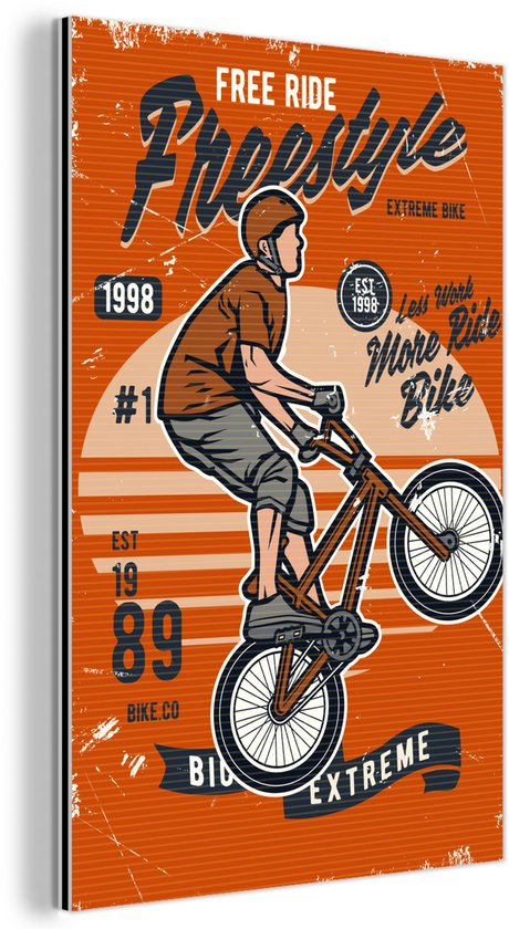 Décoration murale Métal – Peinture Aluminium – Vélo – Homme – Rétro – 40×60 cm