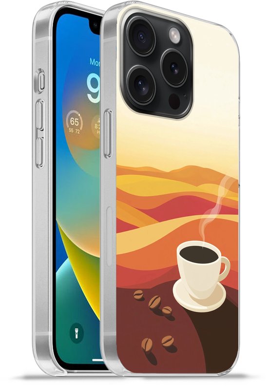 Étui de téléphone Convient pour étui iPhone 15 Pro – Café – Paysage – Oranje – Grains de café – Étui de téléphone en silicone Étui de téléphone