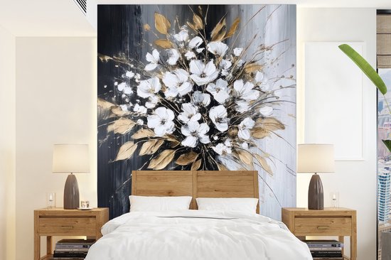 Behang – Fotobehang Bloemen – Wit – Vaas – Abstract – Breedte 205 cm x hoogte 280 cm