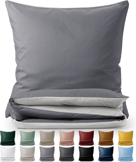 Blumtal Set Housse de Couette Bicolore – Beddengoed Luxe – 140 x 200 cm – 1 Kussensloop 40 x 80 cm – Grijs et Gris Clair
