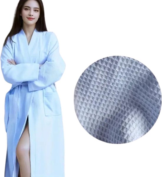 Badjas Bovista Femme – Polaire – Katoen – Éponge – Sauna – Hammam – Gaufré – Peignoir – Robe de chambre – Spa – Kimono – Blauw