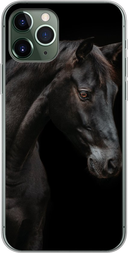 Coque iPhone 11 Pro – Cheval – Animal – Zwart – Siliconen
