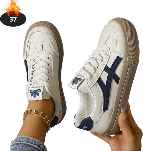 Chaussures pour femmes Livano Femme – Baskets pour femmes – Confortables – Décontractées – Adulte – Wit/ Blauw – Pointure 37