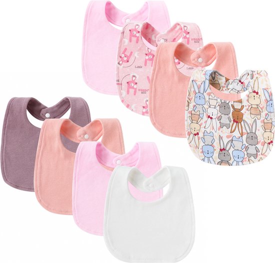 Bavoirs – Bavoirs Bébé – Lot de 8 – Tissu éponge – Nuances de rose – Bavoirs doux – Doux et faciles à laver – Idéal pour manger, bricoler et jouer – avec bavoir velcro