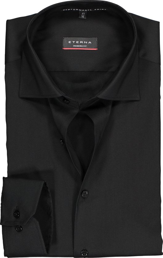Chemise ETERNA modern fit – chemise homme lyocell super stretch – noir – Repassage facile – Taille col : 45