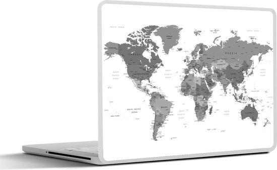Autocollant pour ordinateur portable – 12,3 pouces – Wereldkaart en niveaux de gris – noir et blanc – 30x22cm – Autocollants pour ordinateur portable – Skin pour ordinateur portable – Couverture