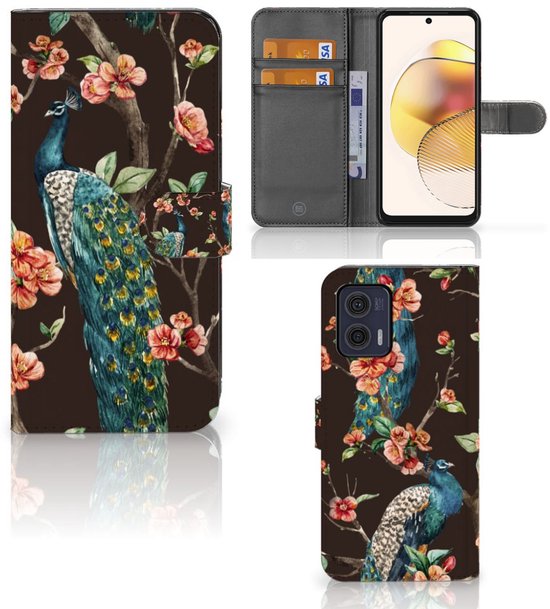 Coque Motorola Moto G73 Bumper Housse Etui de Protection Compatible avec Peacock Avec Des Fleurs