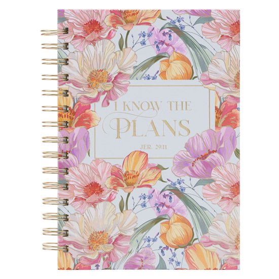 Christian Art Gifts Inspirational Journal, I Know the Plans Wide Ruled Notebook, Jeremiah 29:11 Bible Verse, Pink Floral, 192 Lined Pages W/Scripture, (8.4&Prime; X 6.4&Prime; X 1&Prime;)