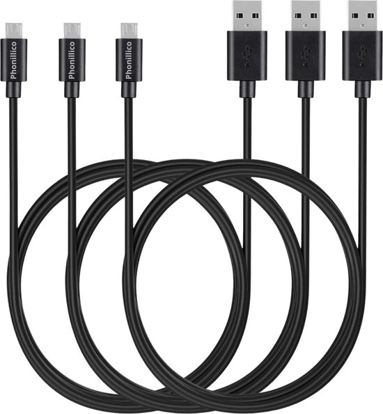 Câble 3x Micro USB vers USB A Noir – 1 mètre – Câble de charge pour Realme 5i (6,52&Prime; 2020) / C3 (6,5&Prime; 2020) / C11 (6,5&Prime; 2020) / C11 (2021) (6,52&Prime; 2021)