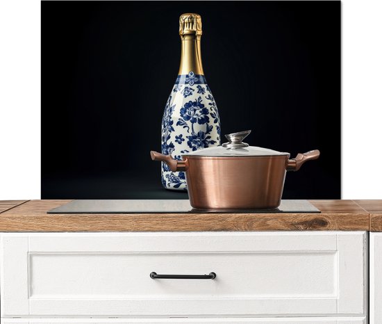 Crédence de Cuisinière en Aluminium 80×55 cm – Champagne – Fleurs – Or – Chic – Écran Pare-éclaboussures pour Plaque de Cuisson – Protection Murale