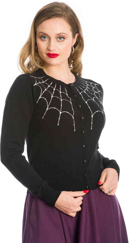 Banned Cardigan -L- UNDER HER WEB SPELL Zwart/ Wit